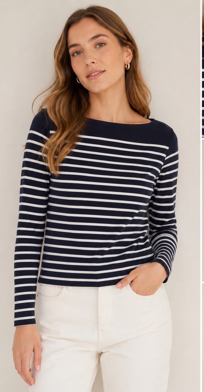 J.Crew Navy White Stripe Boatneck Cotton Top Small